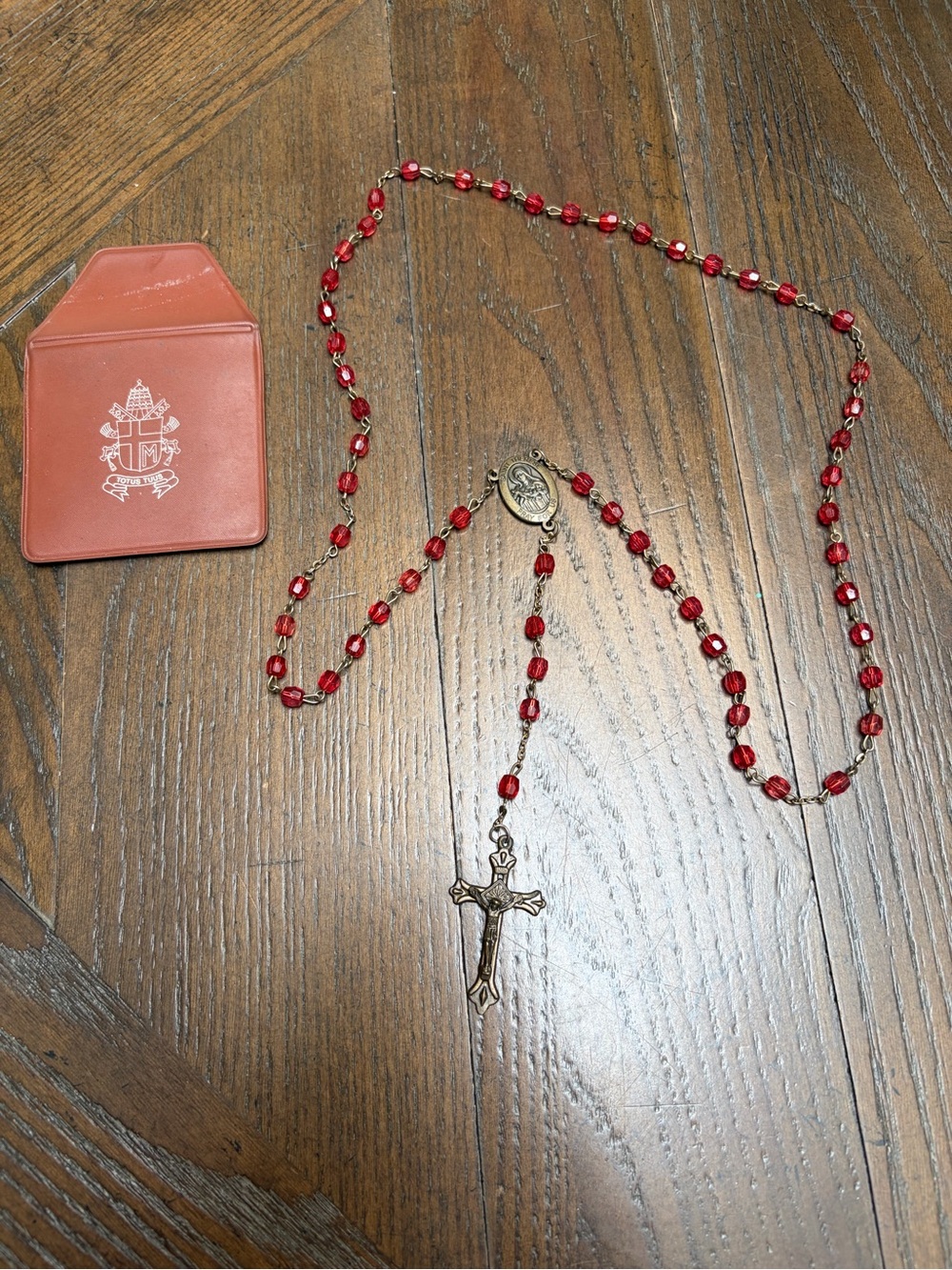 Vintage St. Thérèse “Pray for Us” Red Bead Catholic Rosary with Case